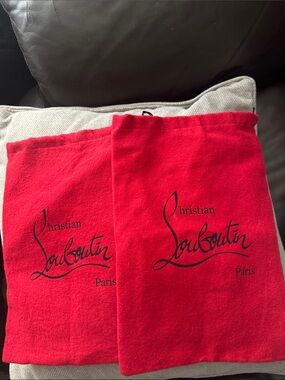 Christian Louboutin Red Logo Drawstring Dust Bags (Pair) mint condition,l
